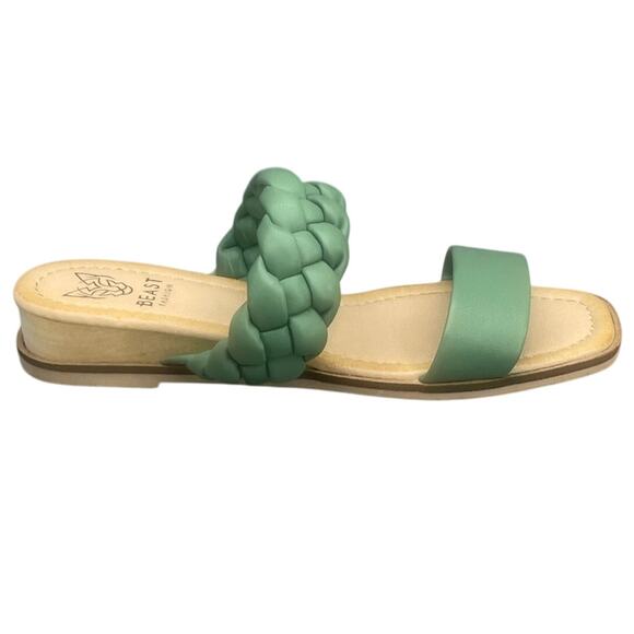 Beast Fashion Sage Green Braided Slip On Slide Flat Sandal Women 5.5 - Picture 2 of 10